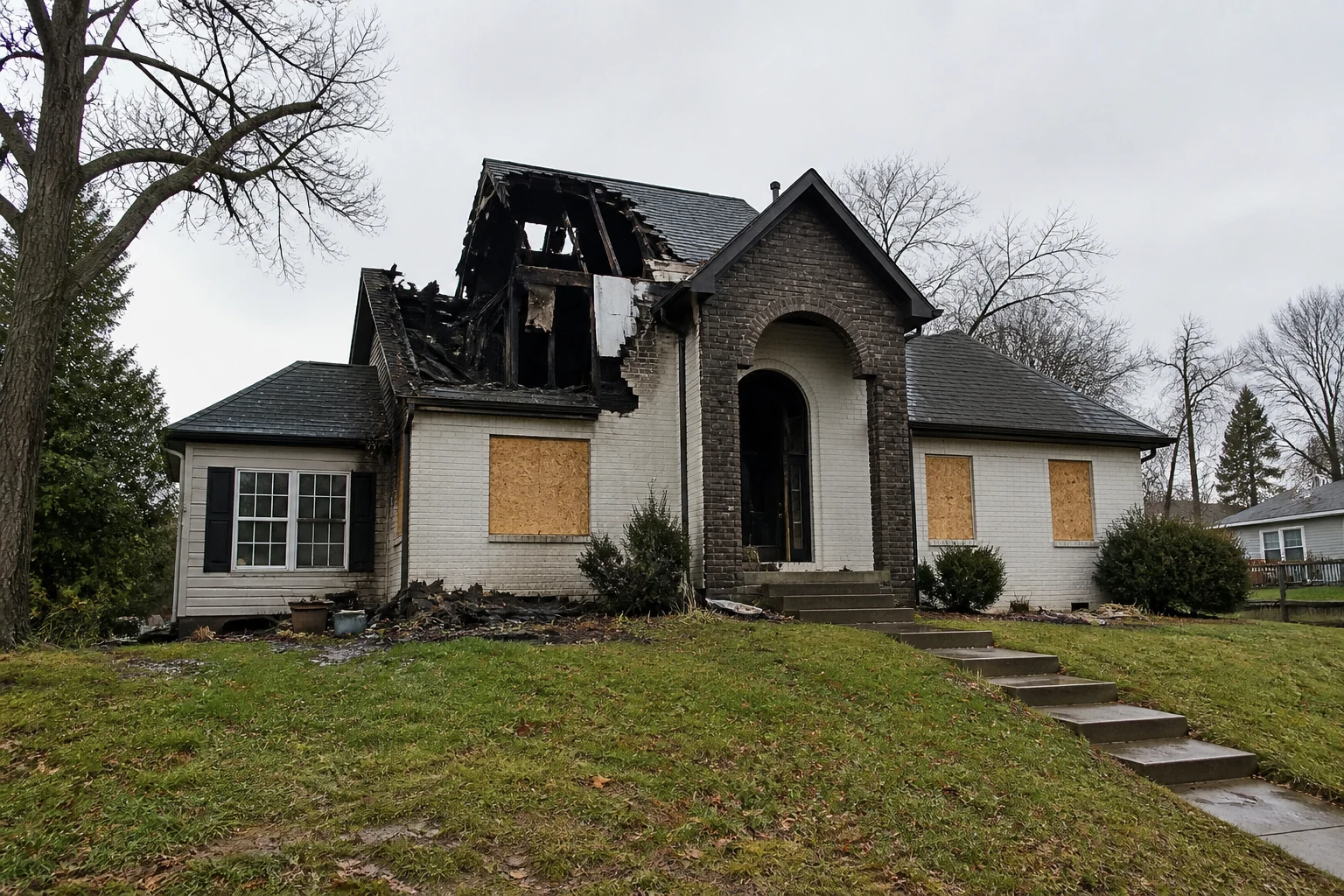 Same home before fire damage reconstruction