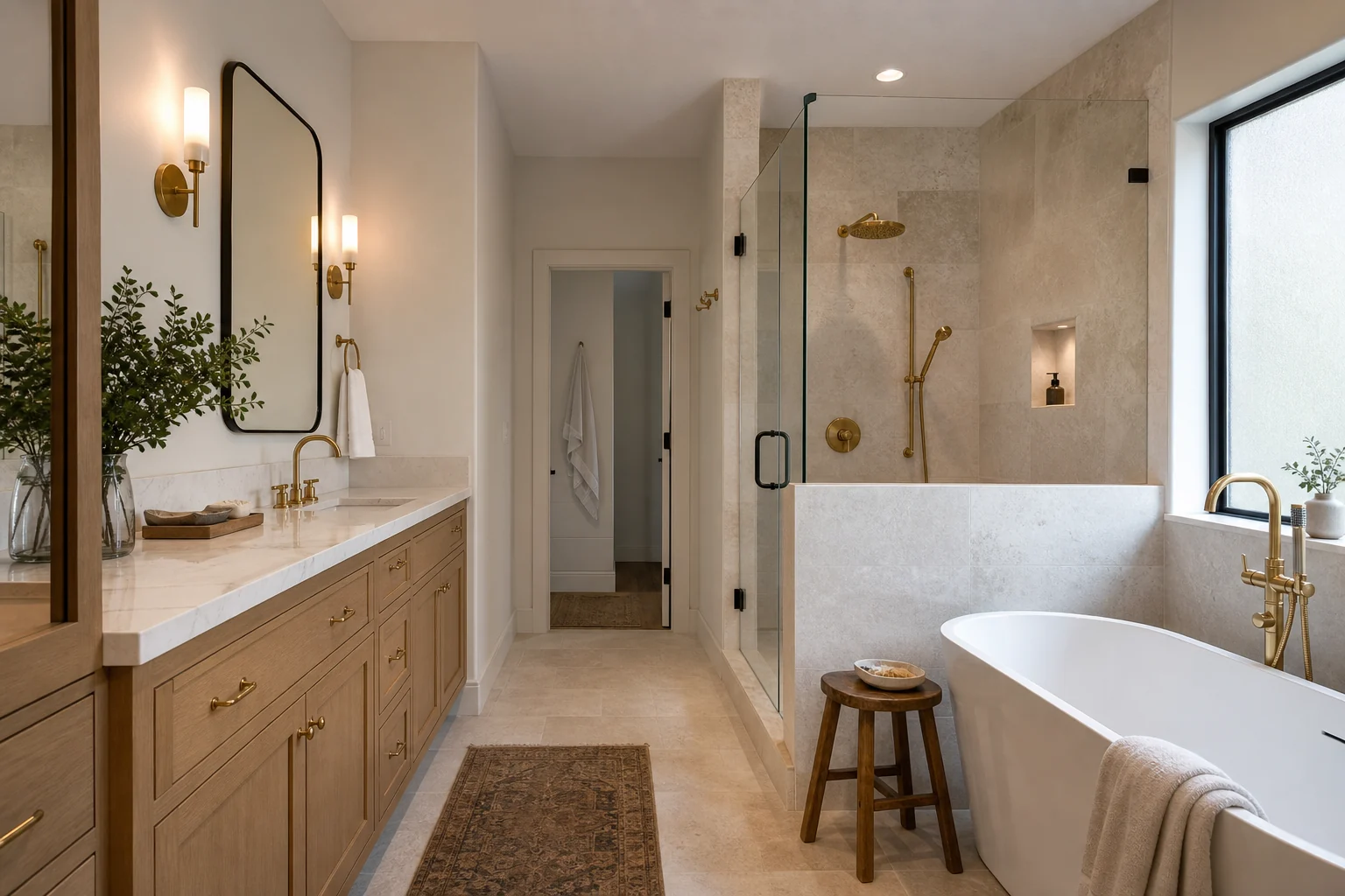 Limestone primary bathroom remodeling visualization